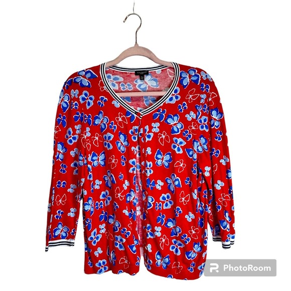 Talbots Floral Cardigan Women’s XL Red 3/4‎ Sleeve Retro 90’s Inspired Y2k - Picture 2 of 11